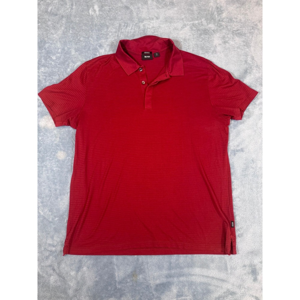 BOSS Hugo Boss Mercerised Cotton Polo Shirt XL Red Striped Texture